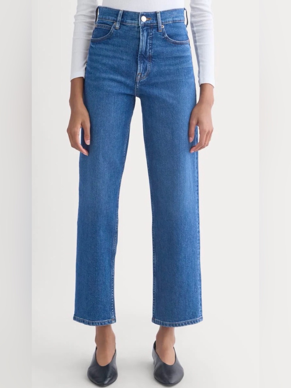 Everlane Mid Blue High-Rise Cropped Straight Jeans